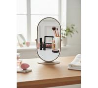 Deenz Beige Swivel Function Magnifying Mirror 360 Degree Rotatable Vanity Stand Oval Shape Tabletop Makeup Decor Freestanding Gift