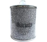 Deenz Biscuit Canister Jar Tin Silver Diamond Crushed Silver Trimmings Crystal Filled Kitchen Storage Containers Large