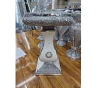 Deenz Biznest Crushed Crystal Jewel Loose Diamante Filled End Table Mirrored Border Square Home Decor Pedestal White Silver 60X40 Cm
