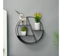Deenz Black Retro Multi Sections Durable Metal Wire Frame Round Wall-Mount Floating Shelf Display Unit Diagonal Storage 50Cm