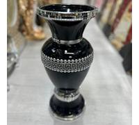 Deenz Black Zig Zag Ceramic Mosaic Vase White Crystal Decorative Mirror Flower Luxury Home Décor 40 Cm