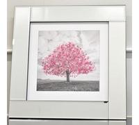 Deenz Blossom Shape Tree Picture Pink Glitter Liquid Art Mirrored Frame Wall Art 55X55Cm