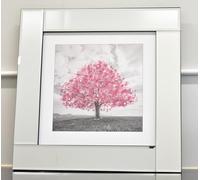 DEENZ Blossom Shape Tree Picture Pink Glitter Liquid Art MIrrored Frame Wall Art 55x55cm