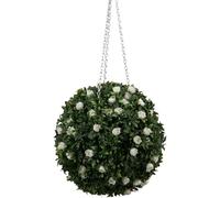 DEENZ Boxwood Ball Green With White Flowers 25Cm Topiary Balls Indoor Outdoor, Faux Boxwood Decorative Balls For Backyard, Balcony,Garden, Wedding And Home Décor