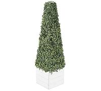 DEENZ Boxwood Pyramid On Wood Pot White, Made With The Best Materials Ideal For Home Office Decoration Plant Artificial Tree