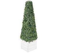 Deenz Boxwood Pyramid On Wood Pot White, Made With The Best Materials Ideal For Home Office Decoration Plant Artificial Tree