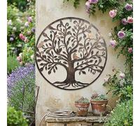 DEENZ Brown Tree Of Life Round Metal Wall Art Hollowed Sculpture Hanging Decor for Living Room, Bedroom & Office (40 Cm)