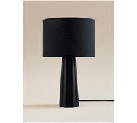 Deenz Ceramic Large End Table Mount Lamp Elegant Triangle/cone Ribbed Base Matching Drum Linen Details Shade Black 35 X 21 Cm