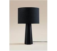 DEENZ Ceramic Large Table Lamp Triangle/Cone Ribbed Base Matching Drum Linen Details Fabric Shade Brighten Up Home Spaces Visual Appeal Classic Lightning Accent Statement 35 X 21 Cm (Black)