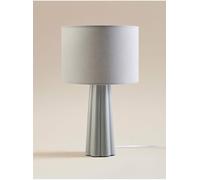 DEENZ Ceramic Large Table Lamp Triangle/Cone Ribbed Base Matching Drum Linen Details Fabric Shade Brighten Up Home Spaces Visual Appeal Classic Lightning Accent Statement 35 X 21 Cm (Light Grey)
