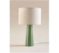 DEENZ Ceramic Large Table Lamp Triangle/Cone Ribbed Base Matching Drum Linen Details Fabric Shade Brighten Up Home Spaces Visual Appeal Classic Lightning Accent Statement 35 X 21 Cm (Green)