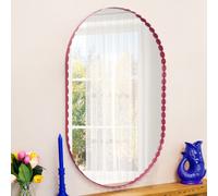 Deenz Chic Scalloped Border Style Oval Mirror Wall Hanging Vibrant Red Coloured Sleek Metal Framed Clear Large Surface 100X65X3 Cm