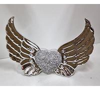Deenz Chrome Angels Wings With Crushed Diamond Heart Crystal Art Figurine Decorative Sculpture Ornament Home Birthday Wedding Décor Gift