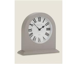 Deenz Classical Mantle Clock Grey Round Dial Mdf And Glass Construction Bold Roman Numbers Display Arch Top Smooth Finish 16.5X6Cm