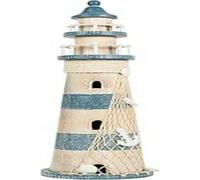 Deenz Coastal Décor Woodwash Lighthouse Ornament Rustic Vibe Charming Beach Inspired Home Décor Piece 54.5 X16 Cm