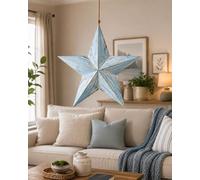 DEENZ Coastal Style 3D Star Hanging Ornament Shabby Chic Effect Artwork Collection For Bedroom & Bathroom Interior Designs Distressed Finish Textured Ridges Rustic 39x37x6.5Cm (BLUE, LARGE)