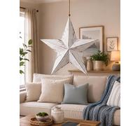 DEENZ Coastal Style 3D Star Hanging Ornament Shabby Chic Effect Artwork Collection For Bedroom & Bathroom Interior Designs Distressed Finish Textured Ridges Rustic 39x37x6.5Cm (WHITE, LARGE)