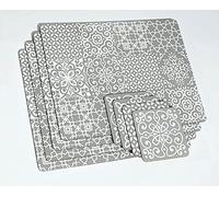 Deenz Coasters Geometric White Grey Printed Coaster & Placemat Set 8Pk, Accessorise Your Dining Table