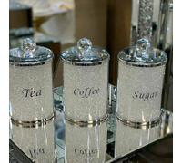 Deenz Containers Coffee Tea Sugar Kitchen Storage Tins, Canisters, Jars Set Crushed Diamond (White Crystal/silver Edge)
