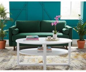 Deenz Contemporary Finish Oval Shaped Coffee Table With Undershelf Center Table Stylish And Decorative White 120 X 60 X 46 Cm