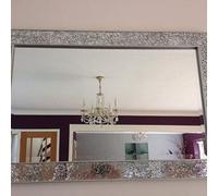 Deenz Crackle Mirror Mosaic Beveled Silver Frame Glass 90X60Cm Living Lounge Wall Hall