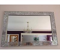 DEENZ Crackle Mirror Mosaic Beveled Silver Frame Glass 90X60Cm Living Lounge Wall Hall