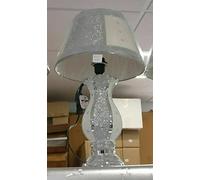DEENZ Crush Crystal Ceramic White Silver Design Table Lamp Home Decor Diamante with White Silver Shade