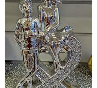 Deenz Crushed Crystal Diamond Romantic Couple Heart Ornament Silver Showpiece Love Gifts For Girlfriend