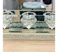 Deenz Crushed Crystal Triple Tealight 3 Candle Holder Decor Plate Home New (With Walls)