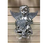 DEENZ Crushed Diamond Angel Wings Boy Crystal Silver Sparkle Bling Ornament Shelves