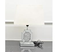 DEENZ Crushed Diamond Bed Side Table Lamp Octagonal Strip Base Desk Table Crystal Filled Diamante Silver Mirrored Shade White