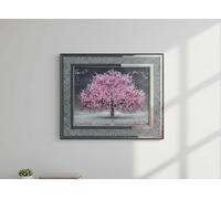 DEENZ Crushed Diamond Crystal Blossom Tree Wall Art 3D Glitter Liquid Floral Theme Mirrored Edges Frame Natural Display Picture Print Hanging Modern Home Decor Gift Idea Large 45 X 45 Cm (PINK)