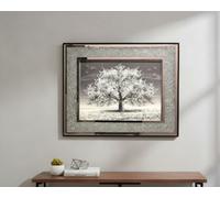 Deenz Crushed Diamond Crystal Blossom Tree Wall Art 3D Glitter Liquid Floral Theme Mirrored Edges Frame Picture Silver Decor 45 Cm