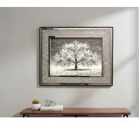 DEENZ Crushed Diamond Crystal Blossom Tree Wall Art 3D Glitter Liquid Floral Theme Mirrored Edges Frame Natural Display Picture Print Hanging Modern Home Decor Gift Idea Large 45 X 45 Cm (SILVER)