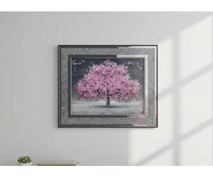 DEENZ Crushed Diamond Crystal Blossom Tree Wall Art 3D Glitter Liquid Floral Theme Mirrored Edges Frame Natural Display Picture Print Hanging Modern Home Decor Gift Idea Large 45 X 45 Cm (PINK)