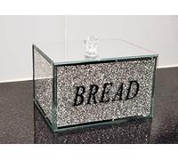 DEENZ Crushed Diamond Crystal Filled Bread Bin In Silver For Whole Loaf With Black Writing Silver Jar Storage
