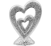 DEENZ Crushed Diamond Crystal Sculpture Silver Sparkle Double Heart Ornament 17X6X23 Cm