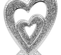 Deenz Crushed Diamond Crystal Sculpture Silver Sparkle Double Heart Ornament 17X6X23 Cm