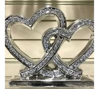 Deenz Crushed Diamond Double Heart Beautiful Decorative Shelf Ornament Sparkle Bling