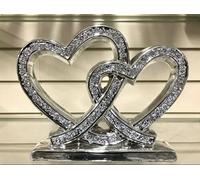 Deenz Crushed Diamond Double Heart Beautiful Decorative Shelf Ornament Sparkle Bling