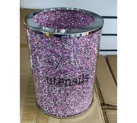 DEENZ Crushed Diamond Pink And Silver Crystal Utensil Jar, Extra Sparkly, Bling, Gift