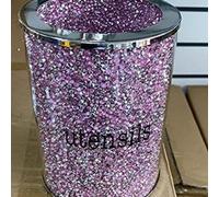 Deenz Crushed Diamond Pink And Silver Crystal Utensil Jar, Extra Sparkly, Bling, Gift