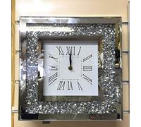 DEENZ Crushed Diamond Silver 30X30 Cm Square Wall Clock Roman Numbers Clock Room Decoration