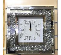 Deenz Crushed Diamond Silver 30X30 Cm Square Wall Clock Roman Numbers Clock Room Decoration