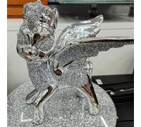 Deenz Crushed Diamond Silver Bambi With Angel Wings Ceramic Sparkly Shelf Sitter Ornament