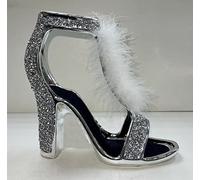 DEENZ Crushed Diamond Silver Crystal, Stunning Sparkly White Feather Shoe Ornament