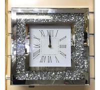 DEENZ Crushed Diamond Silver Square Wall Clock 30X30Cm