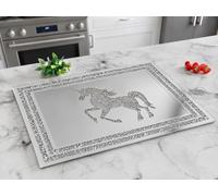 DEENZ Crushed Diamond Unicorn Design Chopping/Cutting Board Silver Crystal Glass Mirrored Surface Protect Kitchen Decor Worktop Saver Gift Idea 40x30Cm