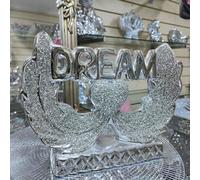 Deenz Crushed Dream Heart Wings For Love Silver Ornament Figurine Bling Diamond Display Decor Gift
