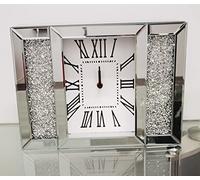 DEENZ Crushed Jewel Mirror Wall Clock Roman Numbers Diamante Mirror Glass Clock H 27 X W 40 X D 8Cm